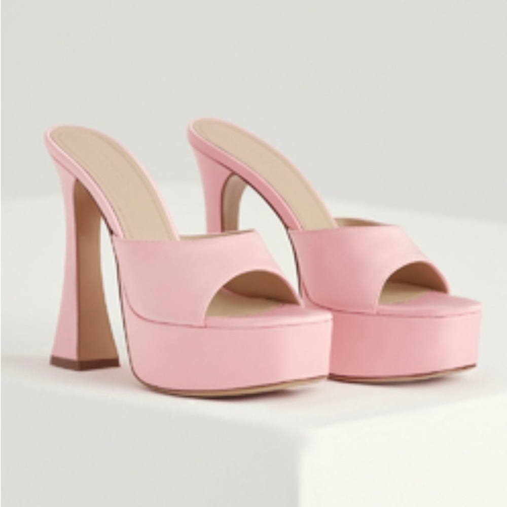 House of CB Pink satin platform mules